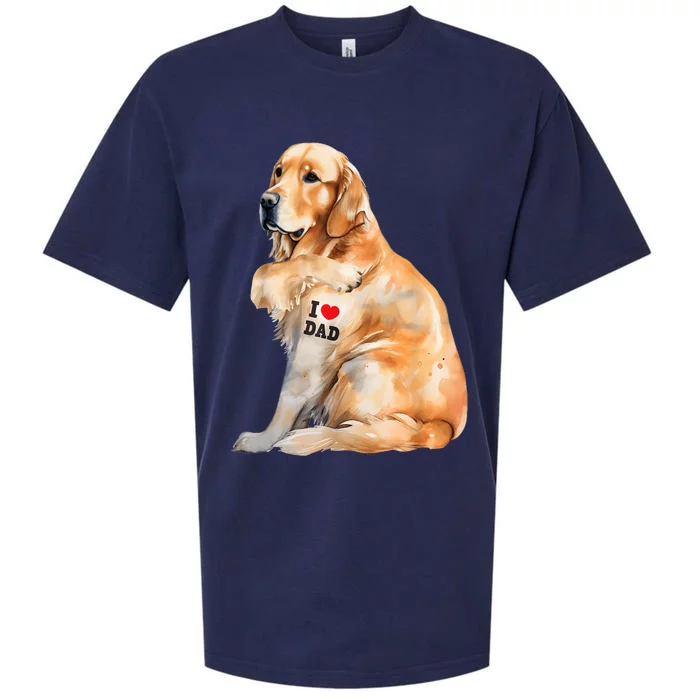 I Love Dad Patriotic Golden Retriever Canine Dog Lover Sueded Cloud Jersey T-Shirt