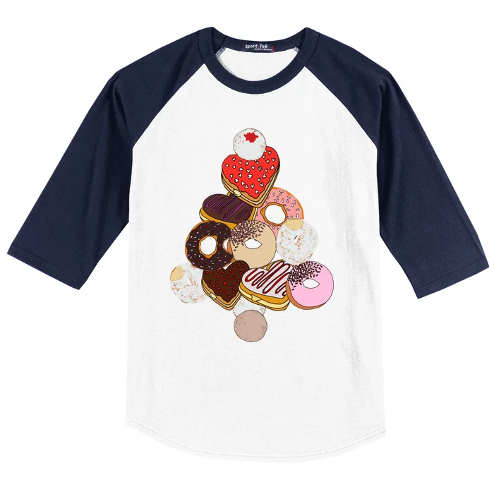 I Love Donuts Valentines Day Tree Funny Food Meme Donut Cool Gift Baseball Sleeve Shirt