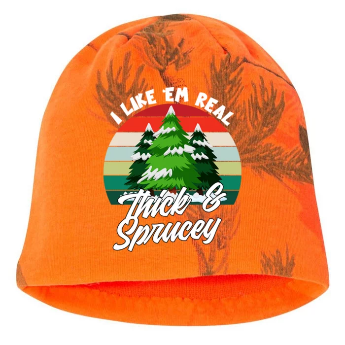 I Like Em Real Thick And Sprucey Funny Christmas Tree Funny Gift Kati - Camo Knit Beanie