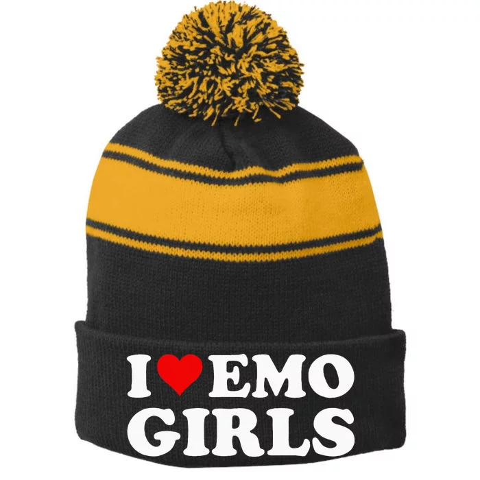 I Love Emo Girl Stripe Pom Pom Beanie