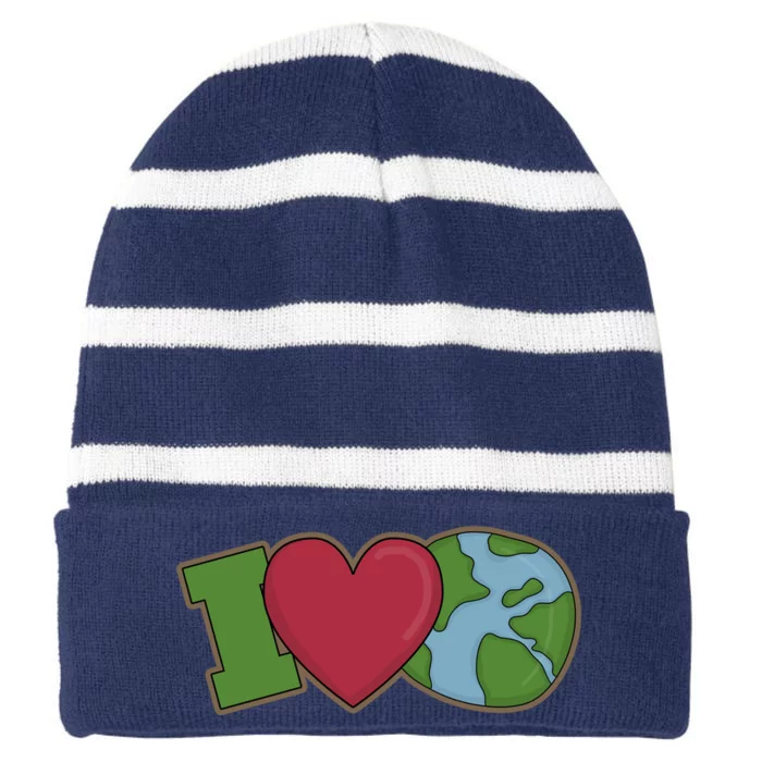 I Love Earth Nature Striped Beanie with Solid Band