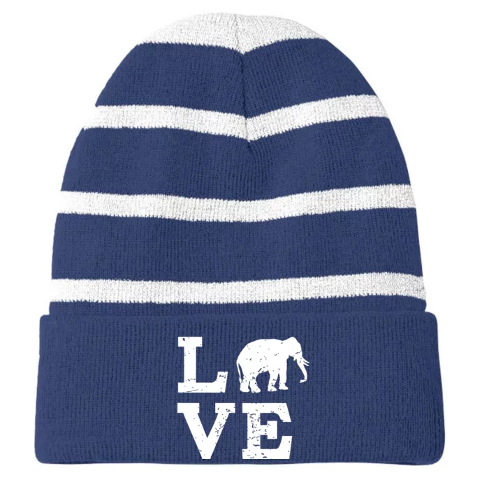 I Love Elephants Striped Beanie with Solid Band