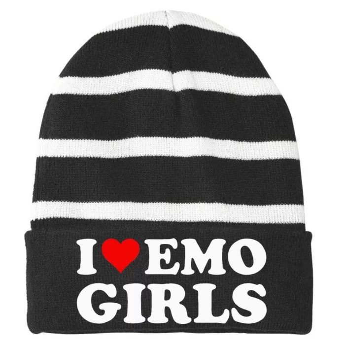 I Love Emo Girl Striped Beanie with Solid Band