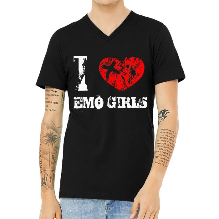 I Love Emo Funny Emo Goth Matching V-Neck T-Shirt