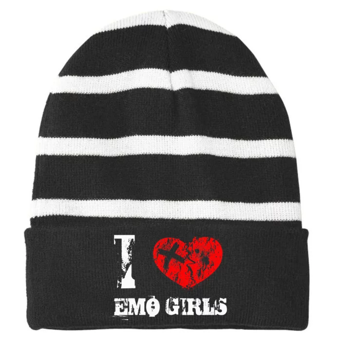 I Love Emo Funny Emo Goth Matching Striped Beanie with Solid Band