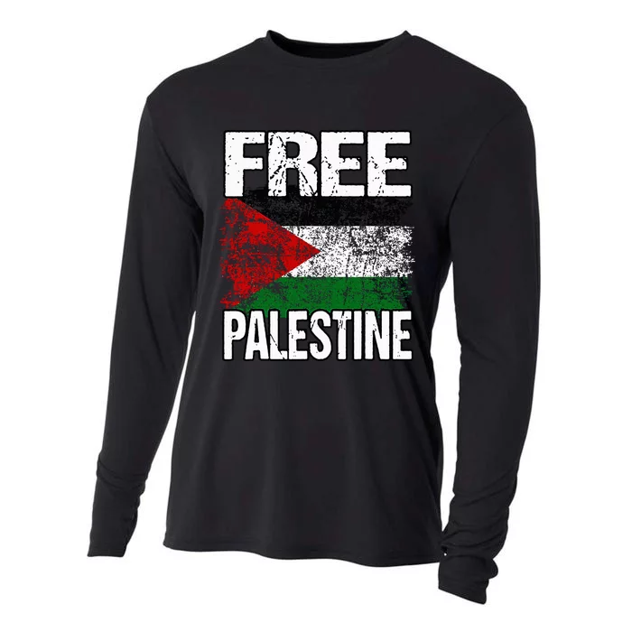 I Love Free Palestine Flag Save Gaza Strip Palestinian Cooling Performance Long Sleeve Crew