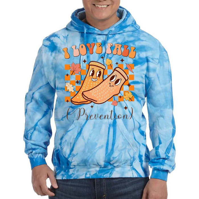 I Love Fall Prevention Fall Thanksgiving Nurse Fall Risk Tie Dye Hoodie