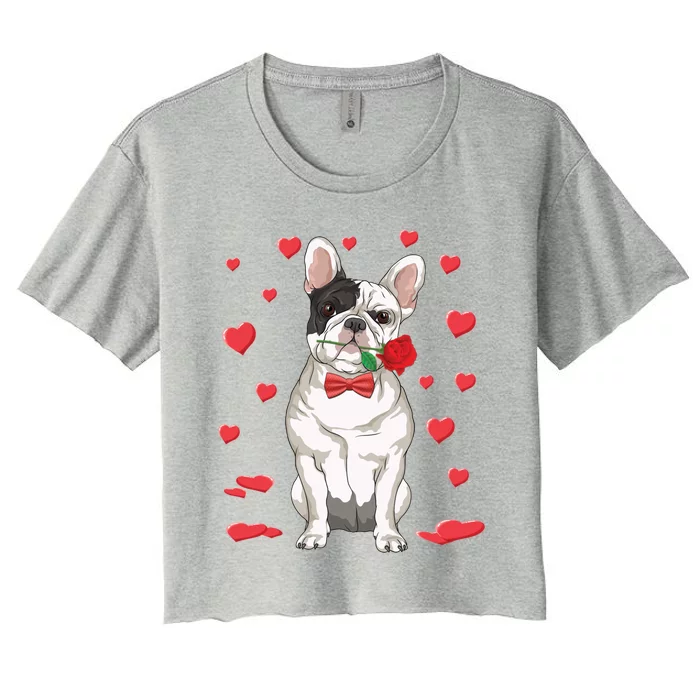 I Love French Bulldog Heart Valentine's Day Dog Lover Gift Women's Crop Top Tee