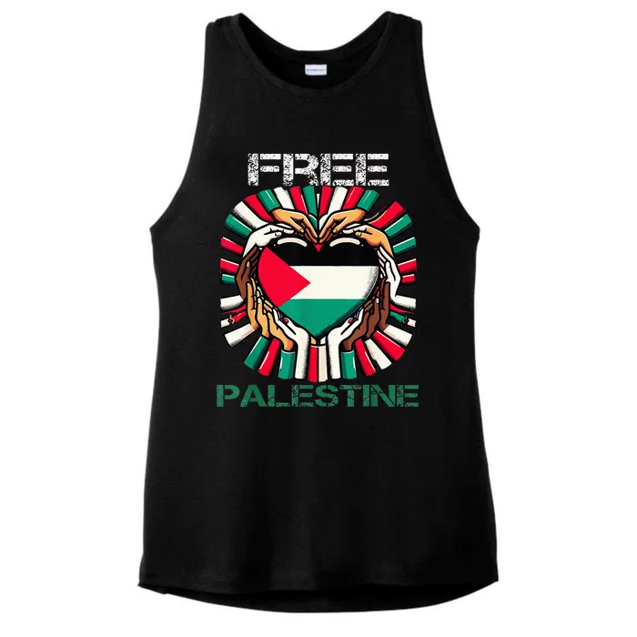 I Love Free Palestine Flag Save Gaza Strip Palestinian Ladies Tri-Blend Wicking Tank