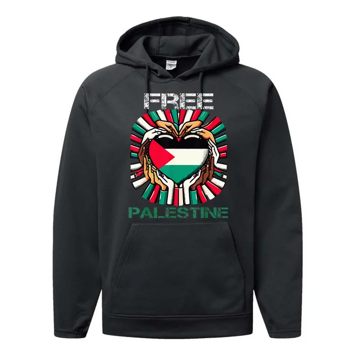 I Love Free Palestine Flag Save Gaza Strip Palestinian Performance Fleece Hoodie