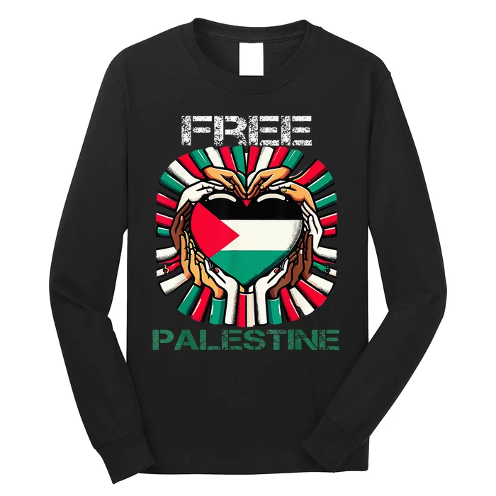 I Love Free Palestine Flag Save Gaza Strip Palestinian Long Sleeve Shirt