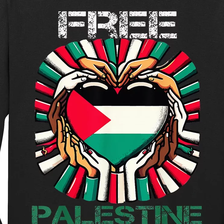 I Love Free Palestine Flag Save Gaza Strip Palestinian Tall Long Sleeve T-Shirt