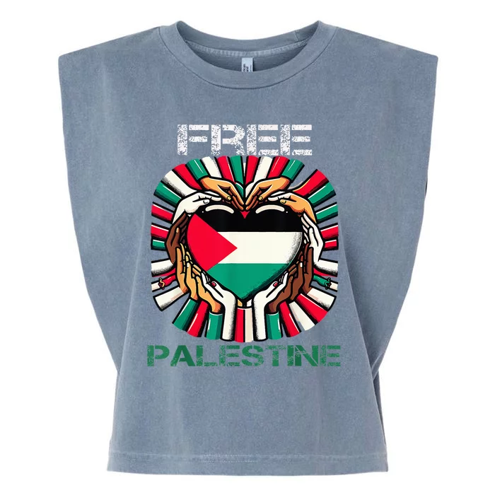 I Love Free Palestine Flag Save Gaza Strip Palestinian Garment-Dyed Women's Muscle Tee