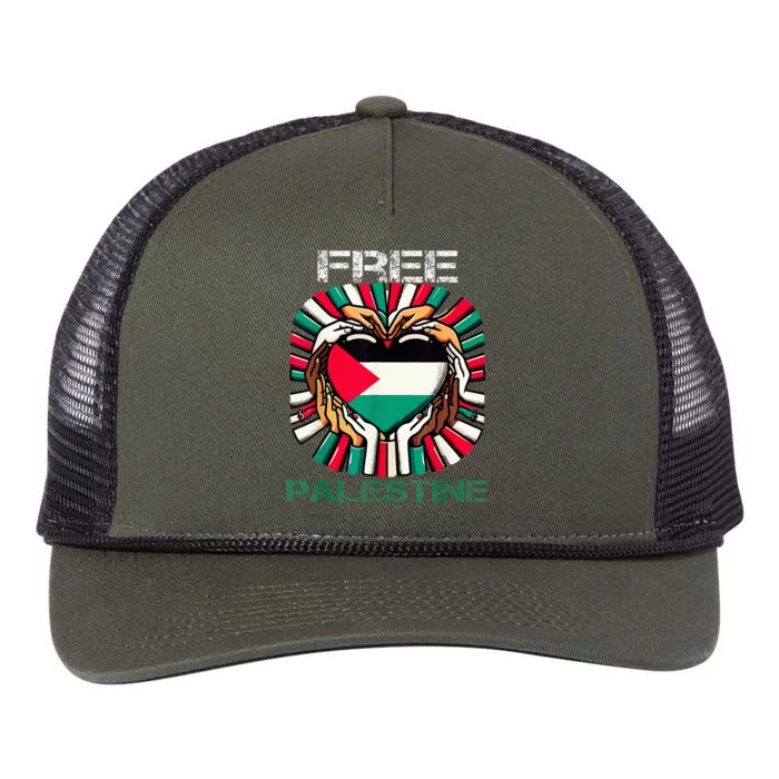 I Love Free Palestine Flag Save Gaza Strip Palestinian Retro Rope Trucker Hat Cap