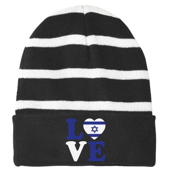 Israel Love Flag I Stand With Israel Heritage Israeli Flag Striped Beanie with Solid Band