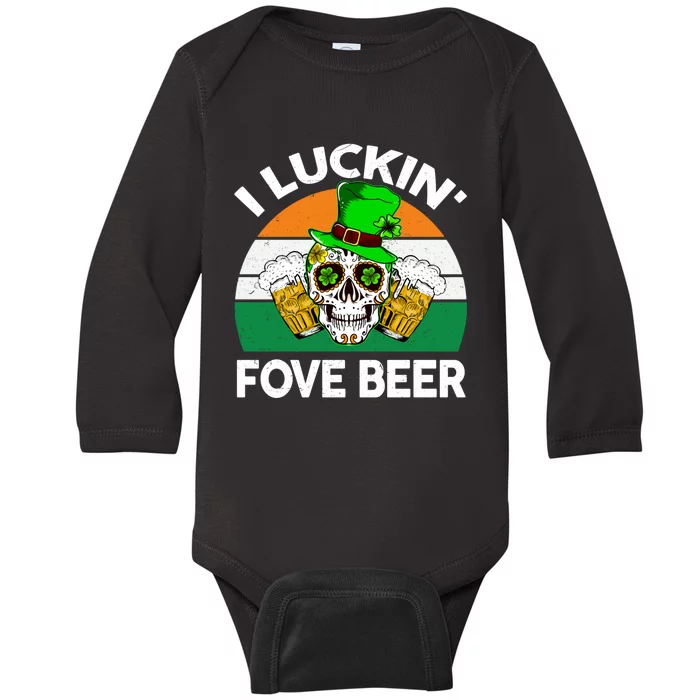 I Luckin Fove Beer St Patricks Day Likes To Drink Baby Long Sleeve Bodysuit