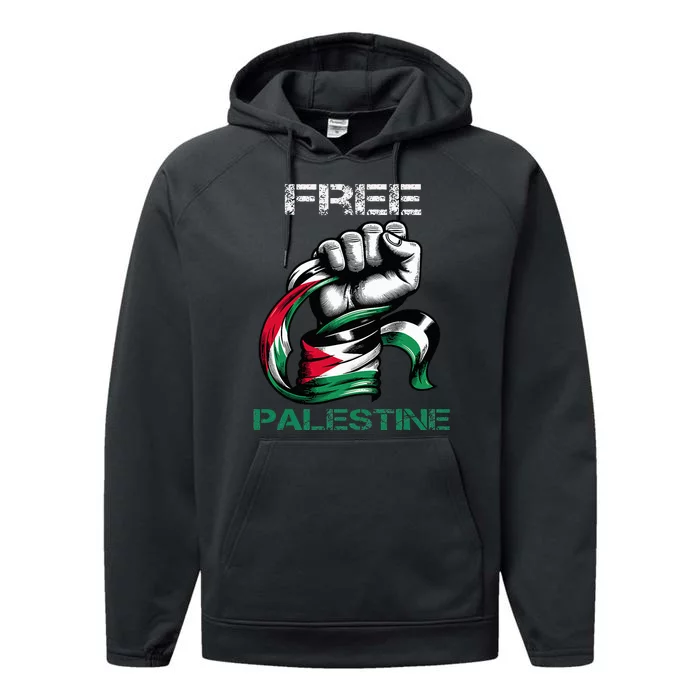 I Love Free Palestine Flag Save Gaza Strip Palestinian Performance Fleece Hoodie