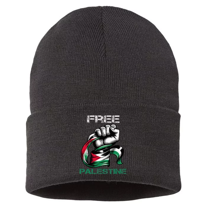 I Love Free Palestine Flag Save Gaza Strip Palestinian Sustainable Knit Beanie