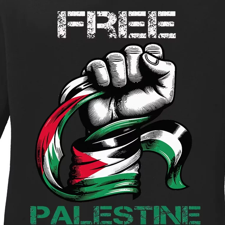 I Love Free Palestine Flag Save Gaza Strip Palestinian Ladies Long Sleeve Shirt