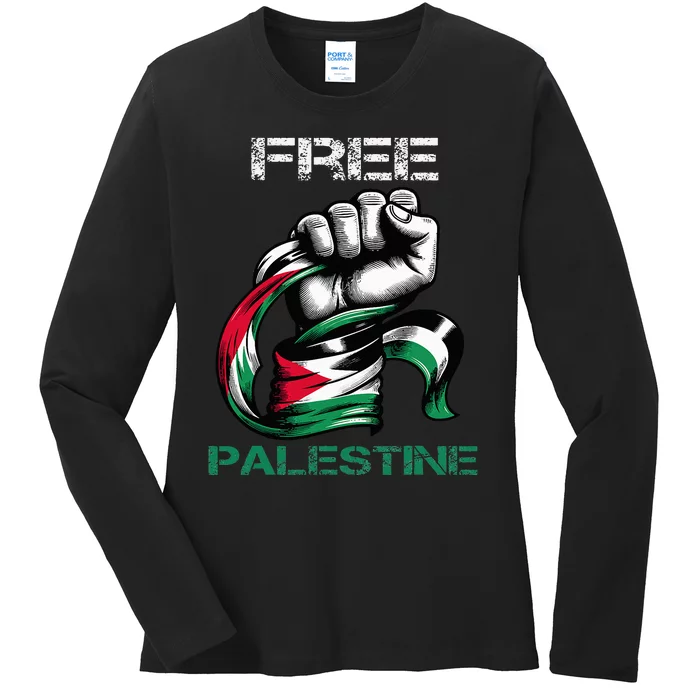 I Love Free Palestine Flag Save Gaza Strip Palestinian Ladies Long Sleeve Shirt