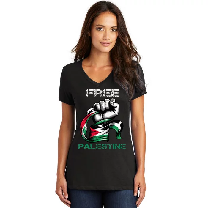 I Love Free Palestine Flag Save Gaza Strip Palestinian Women's V-Neck T-Shirt