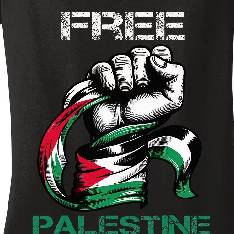 I Love Free Palestine Flag Save Gaza Strip Palestinian Women's V-Neck T-Shirt