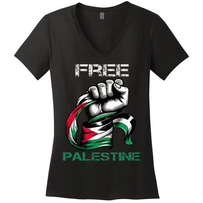 I Love Free Palestine Flag Save Gaza Strip Palestinian Women's V-Neck T-Shirt