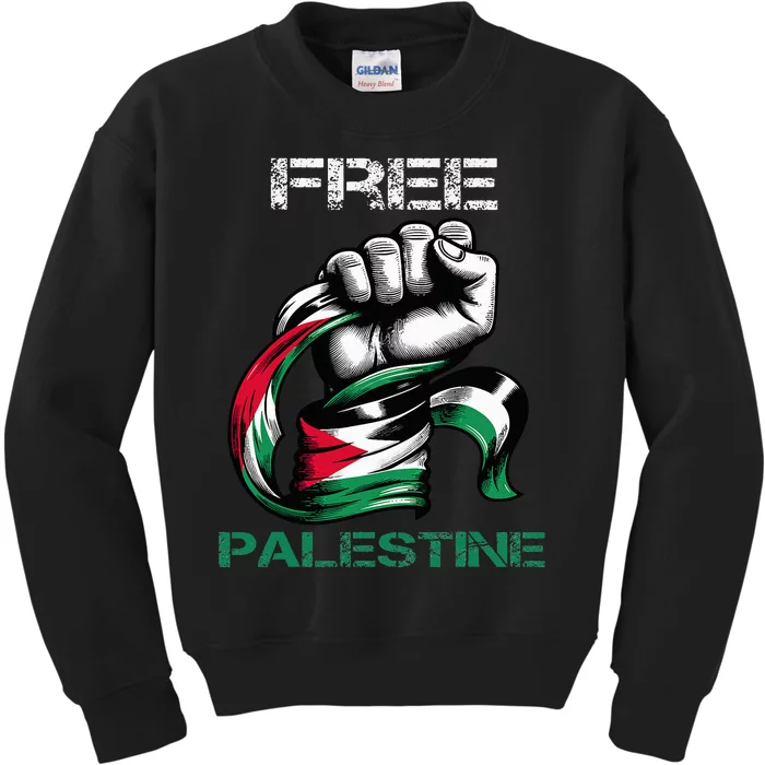 I Love Free Palestine Flag Save Gaza Strip Palestinian Kids Sweatshirt