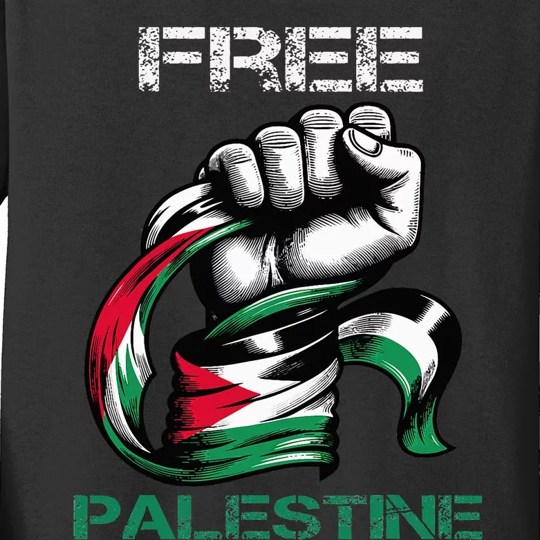 I Love Free Palestine Flag Save Gaza Strip Palestinian Kids Long Sleeve Shirt