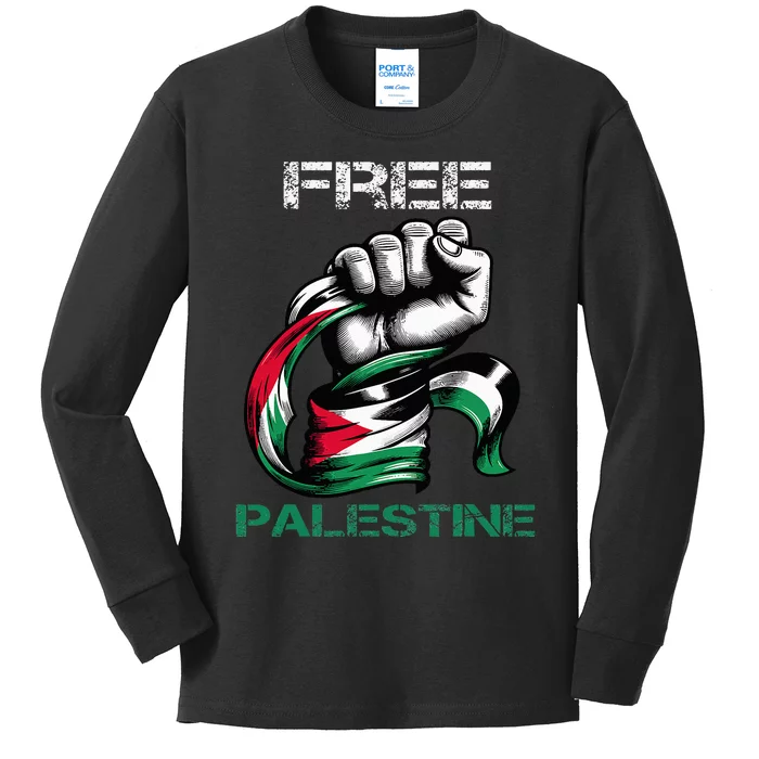 I Love Free Palestine Flag Save Gaza Strip Palestinian Kids Long Sleeve Shirt