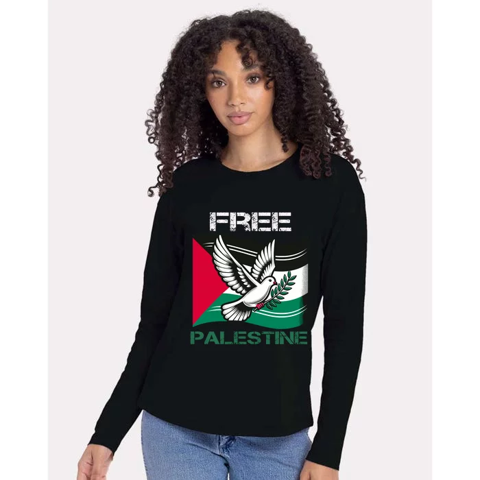 I Love Free Palestine Flag Save Gaza Strip Palestinian Womens Cotton Relaxed Long Sleeve T-Shirt