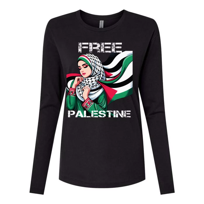 I Love Free Palestine Flag Save Gaza Strip Palestinian Womens Cotton Relaxed Long Sleeve T-Shirt