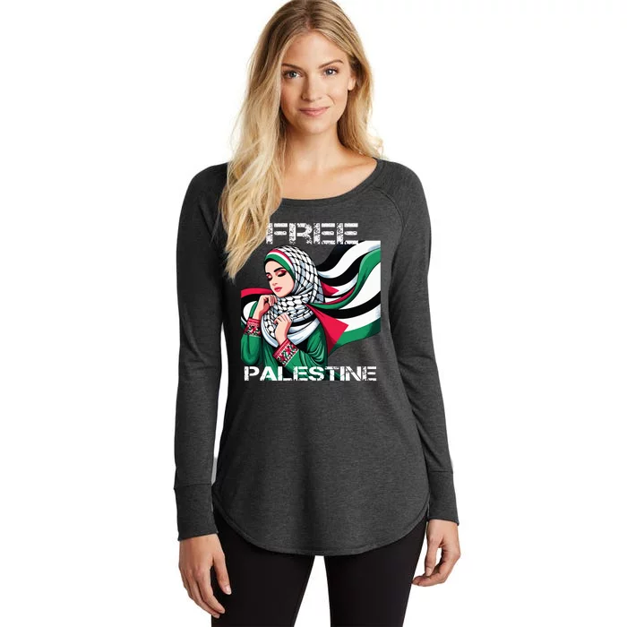 I Love Free Palestine Flag Save Gaza Strip Palestinian Women's Perfect Tri Tunic Long Sleeve Shirt