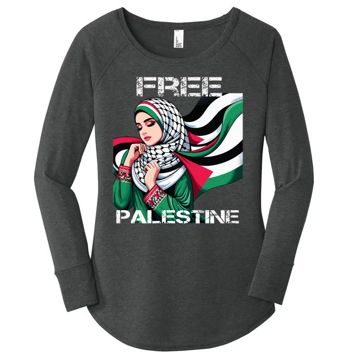 I Love Free Palestine Flag Save Gaza Strip Palestinian Women's Perfect Tri Tunic Long Sleeve Shirt