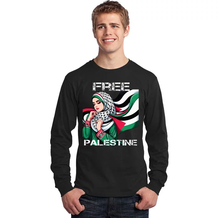 I Love Free Palestine Flag Save Gaza Strip Palestinian Tall Long Sleeve T-Shirt