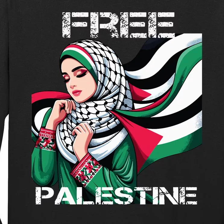 I Love Free Palestine Flag Save Gaza Strip Palestinian Tall Long Sleeve T-Shirt