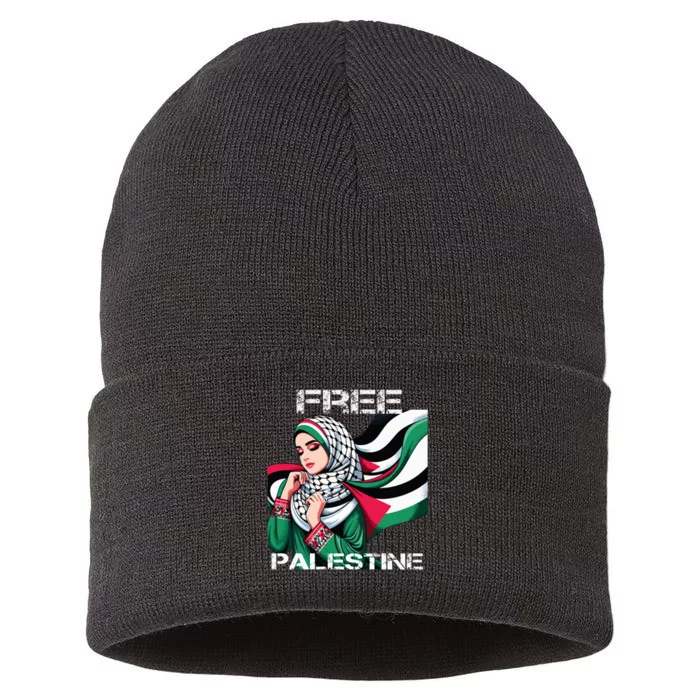 I Love Free Palestine Flag Save Gaza Strip Palestinian Sustainable Knit Beanie