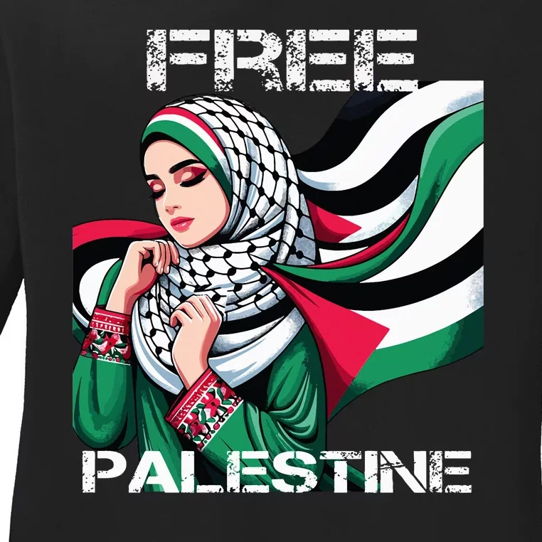 I Love Free Palestine Flag Save Gaza Strip Palestinian Ladies Long Sleeve Shirt