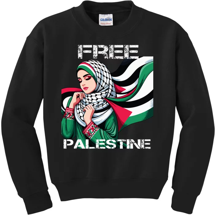 I Love Free Palestine Flag Save Gaza Strip Palestinian Kids Sweatshirt