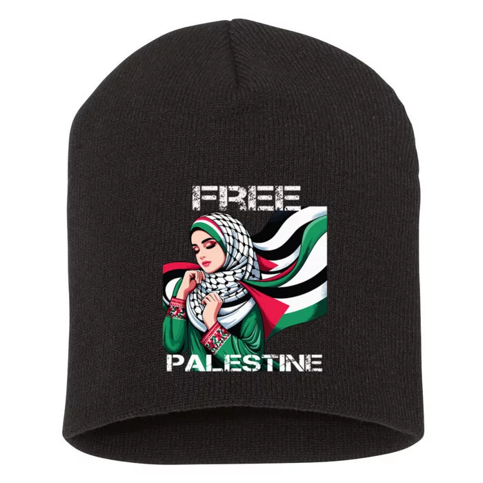 I Love Free Palestine Flag Save Gaza Strip Palestinian Short Acrylic Beanie