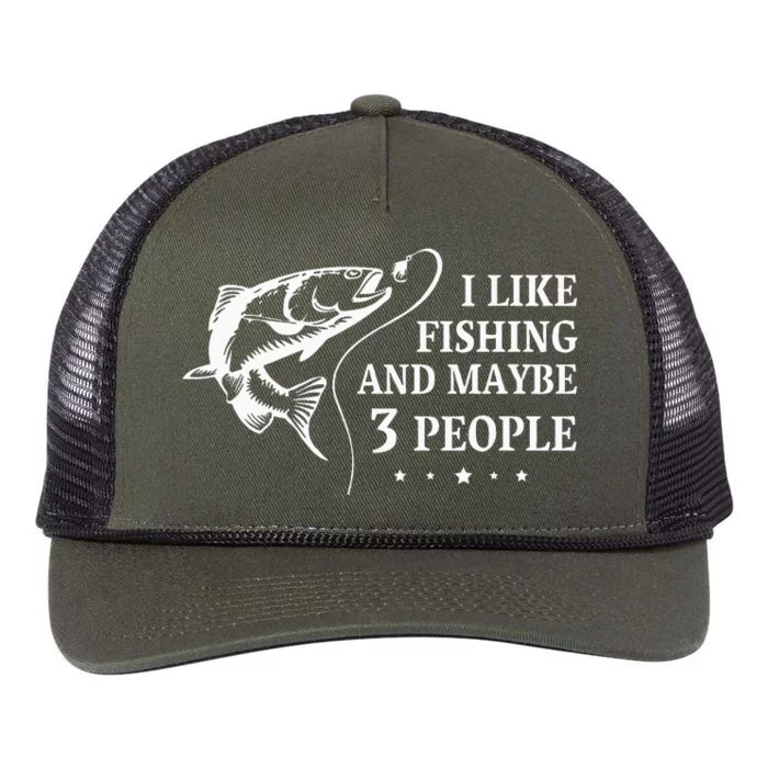 I Like Fishing and Maybe 3 People Funny Fishing Lover Gift Retro Rope Trucker Hat Cap