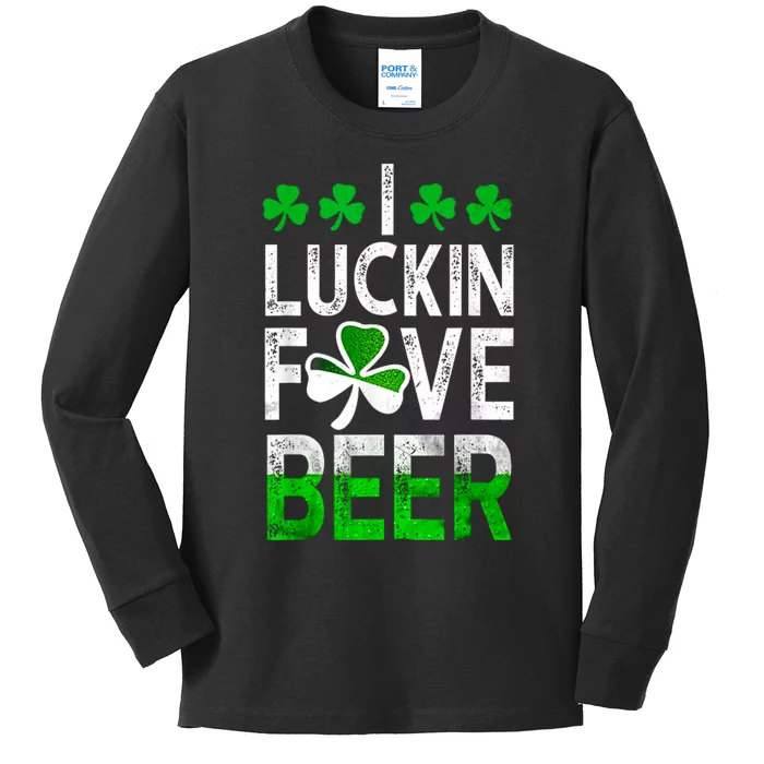 I Luckin Fove Beer St Patricks Day Likes To Drink Kids Long Sleeve Shirt