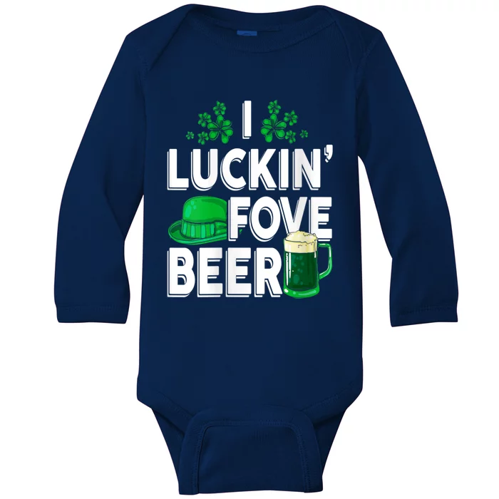 I Luckin Fove Beer St Patricks Day Likes To Drink Baby Long Sleeve Bodysuit