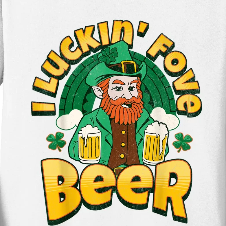 I Luckin Fove Beer St Patricks Day Likes To Drink Kids Long Sleeve Shirt