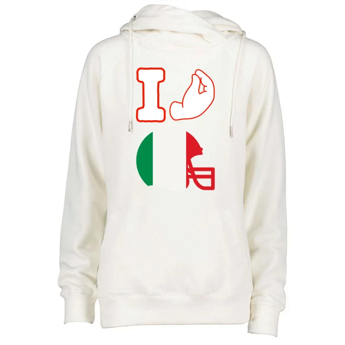 I Love Football Italians Hand Gestures Fan Quarterback Womens Funnel Neck Pullover Hood