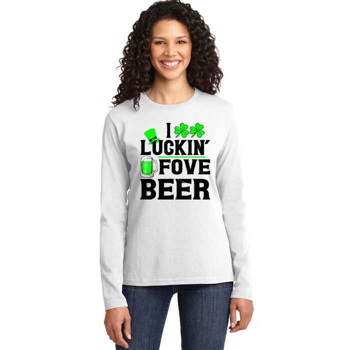 I Luckin Fove Beer St Patricks Day Likes To Drink Ladies Long Sleeve Shirt