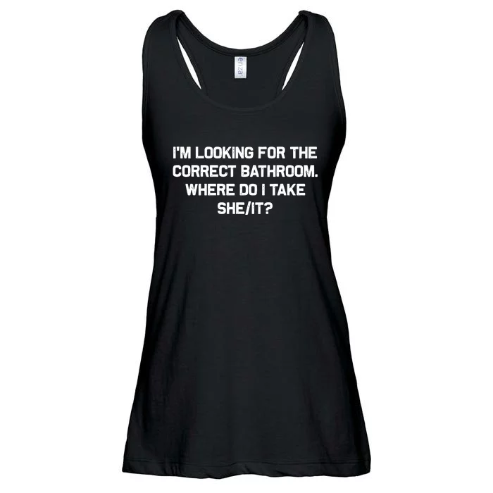 I’M Looking For The Correct Bathroom Where Do I Take A She/It? Funny Sarcastic Ladies Essential Flowy Tank