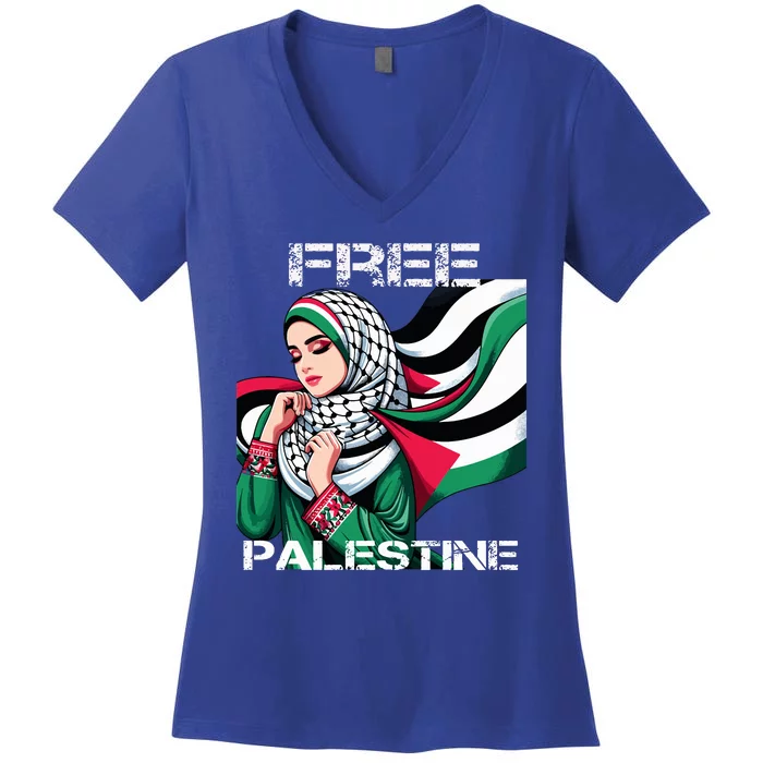 I Love Free Palestine Flag Save Gaza Strip Palestinian Women's V-Neck T-Shirt