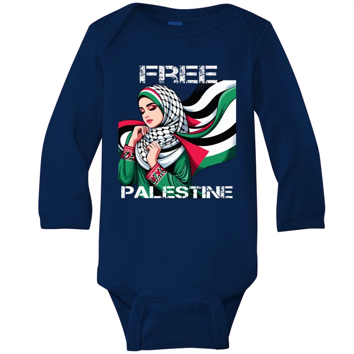 I Love Free Palestine Flag Save Gaza Strip Palestinian Baby Long Sleeve Bodysuit