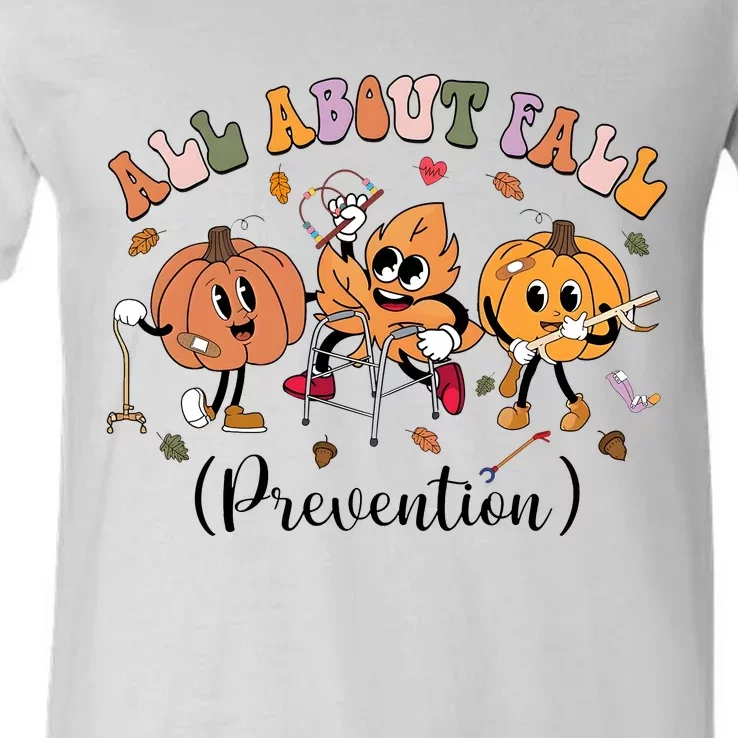 I Love Fall Prevention Thanksgiving Fall Nurse V-Neck T-Shirt